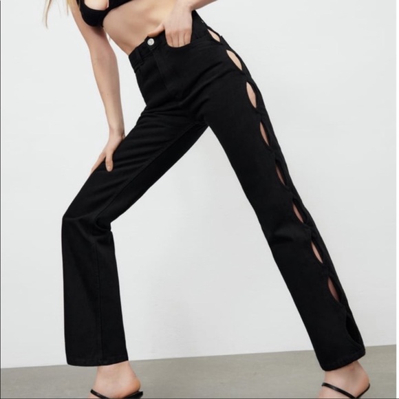 Women Navy Premium Side Cutout Straight Jeans